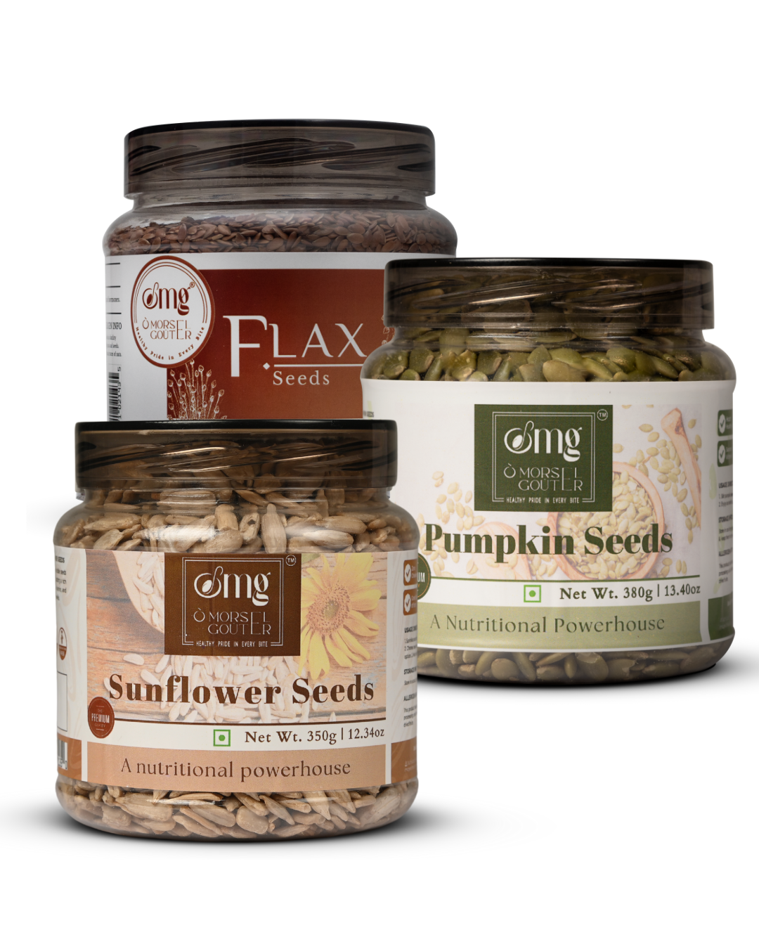 Pumpkin Seeds (380g) + Flax (380g) + Sunflower Seeds (350g)