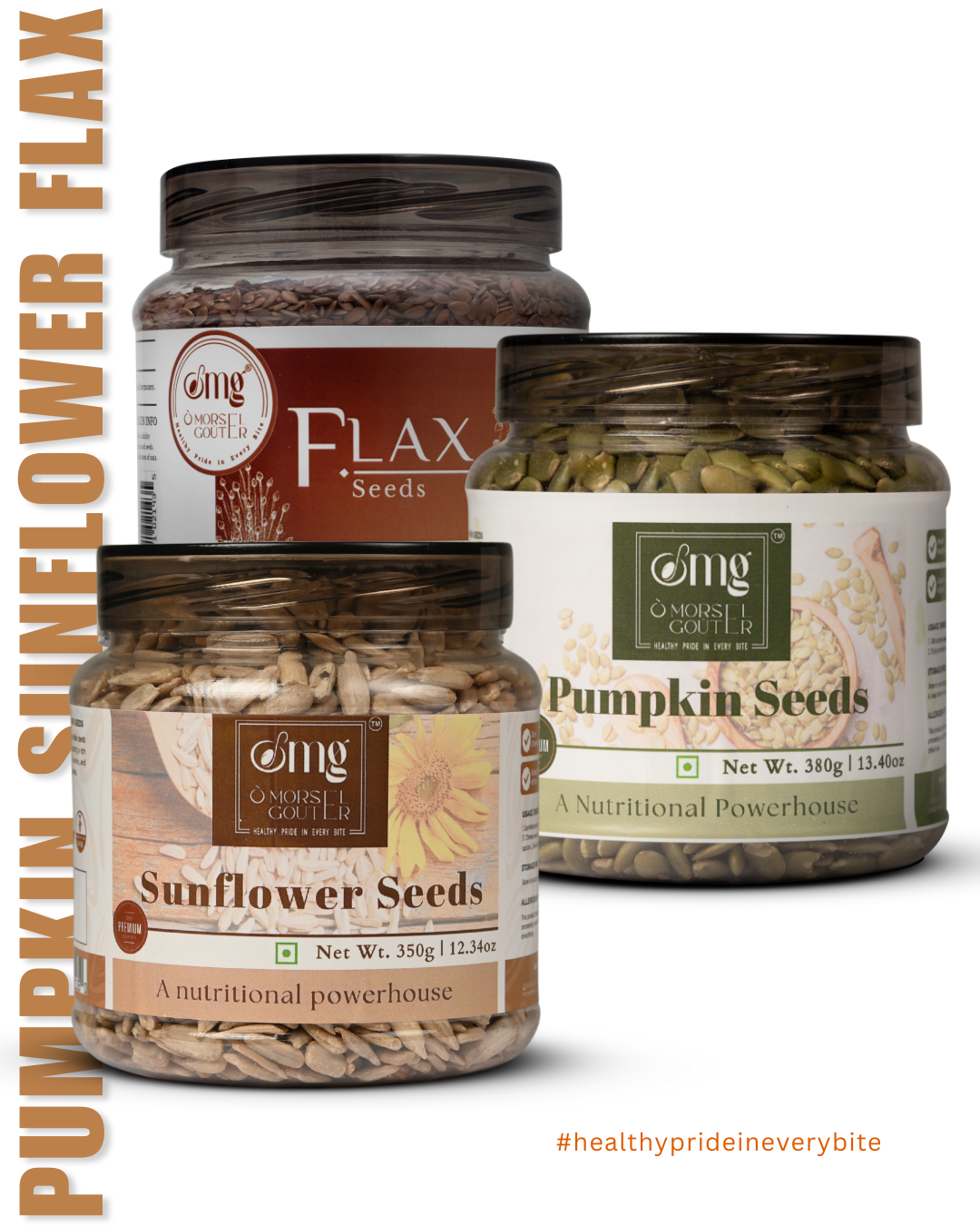 Pumpkin Seeds (380g) + Flax (380g) + Sunflower Seeds (350g)
